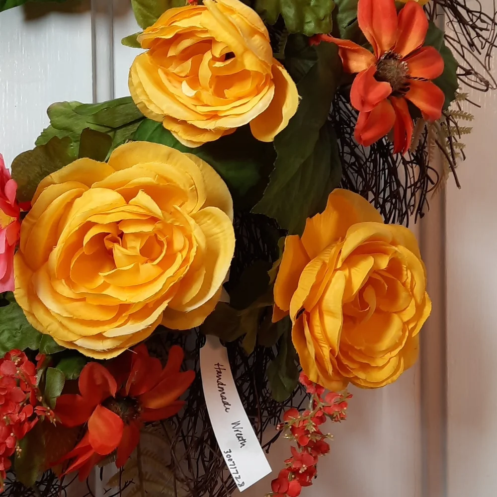 Wreath Yellow Renunculas Silk Artificial Flower Indoor Outdoor Door Wall Decor